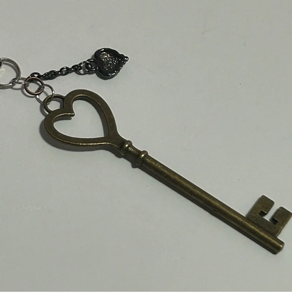 Heart Shaped Key, Bag Charm, Cellphone Charm, or Keychain Pink and Bronze